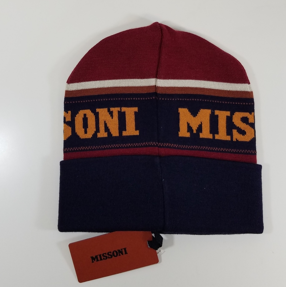 MISSONI Colorblock Logo Wool Blend Beanie One Size